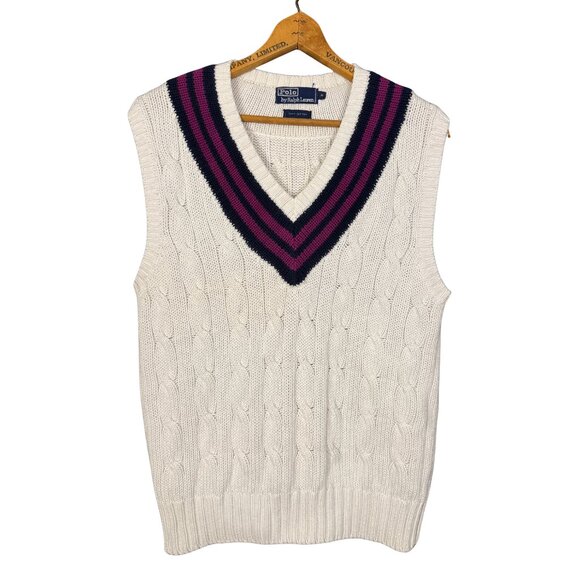 Polo by Ralph Lauren Cream Cable Knit Cricket Sweater Vest Size M - Picture 1 of 7